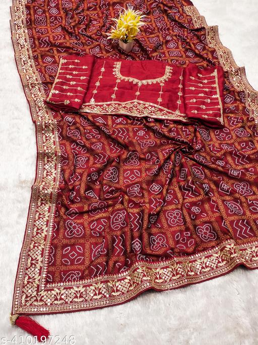 Women's Bandhani Printed Silk Saree with Unstitched Blouse 