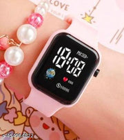 Trending Pink Colour Small Led Light Digital Watch for Kids Girls