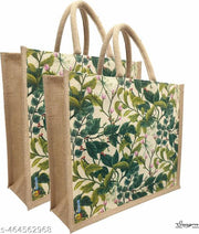 Sangra Eco-Friendly Jute Multipurpose Handbag with Zipper | Stylish & Versatile All-Over Print Bag (Pack of 2)