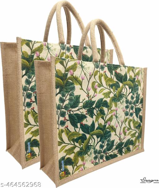 Sangra Eco-Friendly Jute Multipurpose Handbag with Zipper | Stylish & Versatile All-Over Print Bag (Pack of 2)