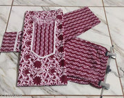 Women Kurti Set Floral Print Maroon