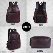 Premium Dark Brown Textured Leather Backpack for Men & Women |