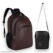 Zerus Trendy Pu Leather Laptop Backpack with Sling Bag Combo Multi-Purpose Office College Bag and Travel Bag for Men & Women