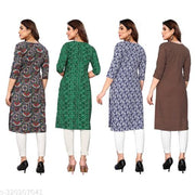 Women Printed Crepe Straight Kurti Combo of 4