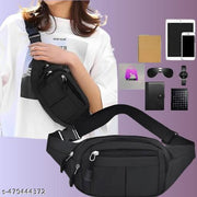 Zerrish Men's Black Waist Bag – Stylish Unisex Kamar Bag, Crossbody, Casual Waist Pouch for Travel, Outdoor, and Sports Use