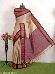 Golden Zari Cotton Silk Paithani Saree Tasser Brown