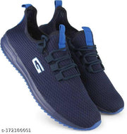 Stylish Navy Blue Flyknit Solid Walking Shoes For Men