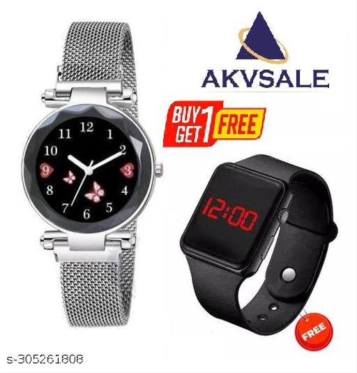 Analogue Magnet Strap Women's Girls Watch Sweet Heart with Digital watch Combo for Girl's & Women's Watch Pack of 2