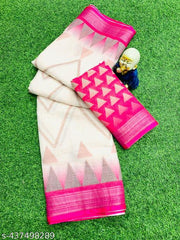 Women'S COTTON LILAN DIGITAL PRINT SAREE