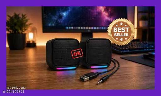 2.0 Stereo Computer Speakers with LED Light, USB Powered Multimedia Speakers with AUX Input for Laptop & Desktop PC  black