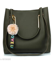 DANIEL CLARK Stylish Women's Green PU Handbag with Pom Pom Charm, Shoulder Handbag, Elegant Daily Use Purse for Office, Travel & Casual for Women & Girls