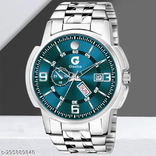 Listen Day & Date Function Watch With Silver Coated Green Dial, Stainless Steel Chain Strap Analog Watch - For Men