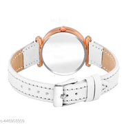 Skoal Analog Round Black Dial ALPHABET S Design Stylish White Leather Strap Classic Design Fancy Wrist Watch for Women and Girls, Pack of 1 - ALPHA-S-GEN-RG-WHT-L