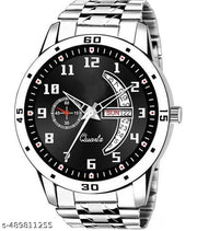 Black dial day and date function working analog sports watch for mens and boys(metal belt day and date watch for mens)