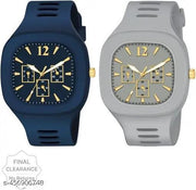 New Watch Combo Of Blue and Grey Square Dial with Strap Watch