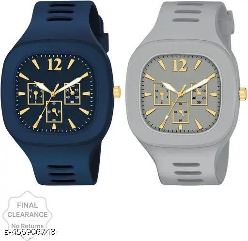 New Watch Combo Of Blue and Grey Square Dial with Strap Watch
