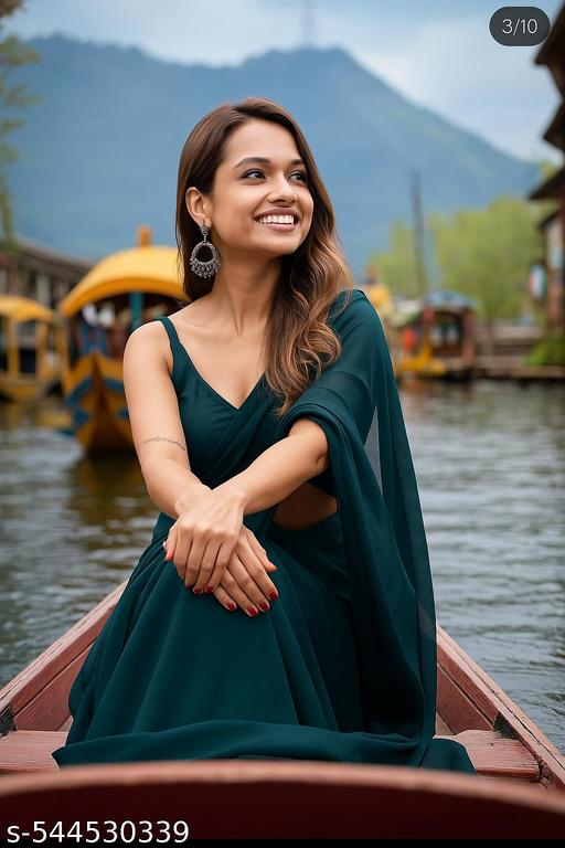 Trendy New Soft Georgette Fabric Plen Beautiful Saree For Women