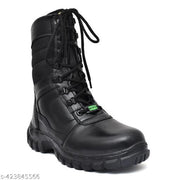 Genuine Leater Long Army Boot Lace Up For Men  (Black)
