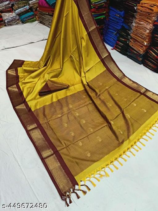 Mustard Yellow Sico Silk Saree with Rich Paithani Border & Tassels
