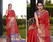 Attractive & Beautiful Soft Kanjivaram silk fabric banarasi style self designed zigzag saree with zari woven border & unstitched blouse