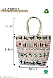 Charming Canvas Bag with Red Deer Print & Studded Handle – Trendy & Functional