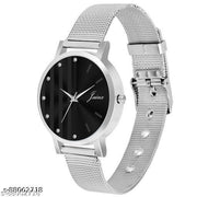 Jainx JW689 Black Dial Mesh Band Analog Watch - For Women