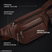 NEHX Premium Brown Leather Waist Bag for Men & Women, Multi Pocket Crossbody Sling Bag with Adjustable Strap, Waterproof Travel Belt Bag, Chest Bag, Fanny Pack for Daily Use, Office, Outdoor, Walking, Hiking & Travel