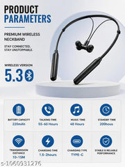 Wireless Neckband Bluetooth Earphones with Deep Bass, HD Sound, In-Line Controls & Comfortable Magnetic Earbuds – Black