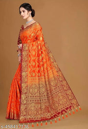 NEW BANARASI SILK SAREE WITH UNSTICHED TASSELS & LATKAN