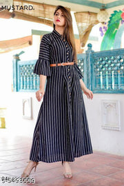 Women Poly Crepe Flared Stripe Kurti