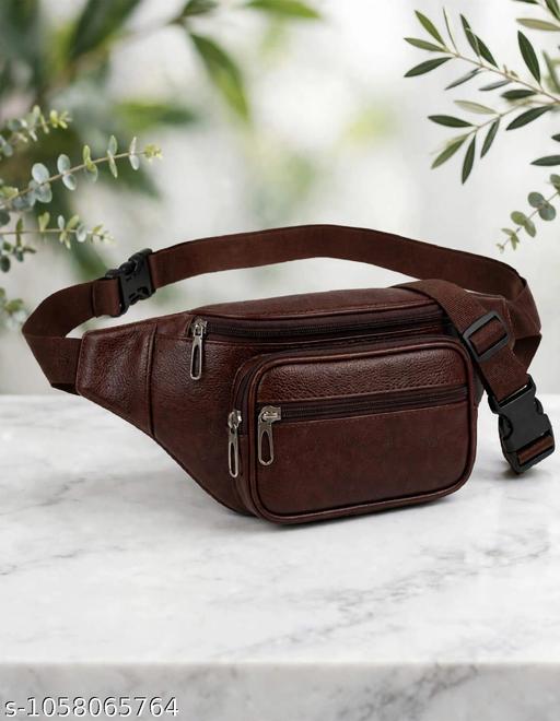 Waist Bag for Men Tan Brown Faux Leather / PU Leather Waist Bag for Men & Women | Stylish Belt Bag | Travel & Daily Use