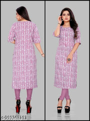 Polyster/Crepe fabric-Best Trendy Printed Straight Kurti On Lowest Price & Best Quality