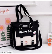 Korean Japanese Cute New Happy Day Tote Bag & Hand Bag Large Capacity Bag Multi-functional Bag One Shoulder Crossbody Tution Bag, College Study Bag,shopping Bag,Hand Bag For Office & Daily Use (PACK OF 1) Any colour send