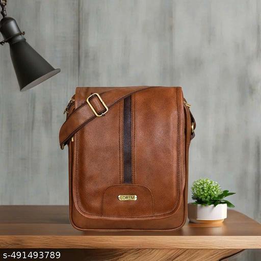 LOREM Tan Stylish Faux Leather Cross Body Sling Bag For Men SL04