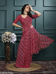 Kanooda Prints women's Fancy Georgette Floral Prints Saree
