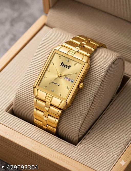HRRT 9151 Stylish Gold Date & Day Display Analog Watch for Men & Boys | Premium Chain Watch | Party & Daily Wear
