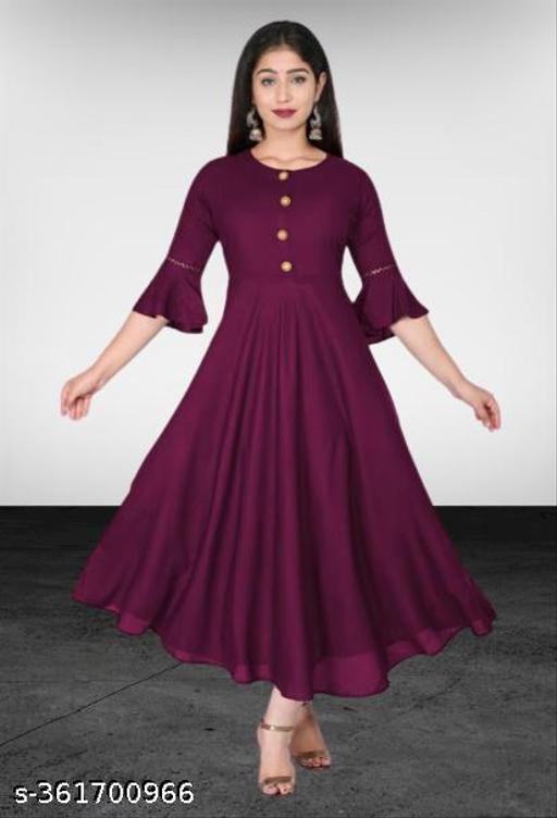 Stylish Anarkali Kurti with Gown Flare Latest Design Trendy Three Quarter Sleeve (WINE)