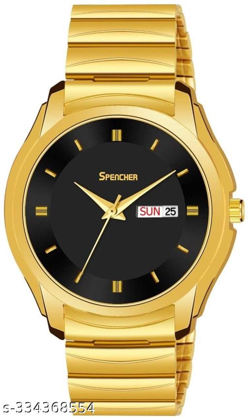 Spencher Premium 1578 Gold Plated Golden Chain Day & Date Functioning Analog Watch - For Men Premium 1578SM02-Golden Watch