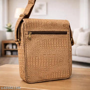 Pranjals House Men’s Tan Crocodile Texture Sling Bag | Premium PU Leather Crossbody Messenger Bag for Men | Stylish Office & Travel Shoulder Bag (13x10 Inch)