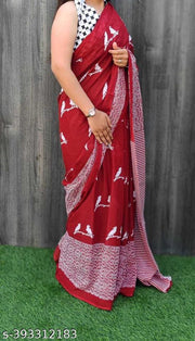 Jaipuri Hand Block Printed Soft Cotton Mulmul Saree ,latest cotton mulmul saree,Sanganeri Cotton Malmal Saree, Bagru Cotton Saree, Batic / Batik Print Cotton saree In Super Fine 92*80 Fabric Quality With Attached Blouse Piece for Woman