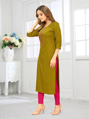 K R M Elegant Olive Green Jacquard Fabric Kurti with Embroidery Work – Stylish Single Piece for Women