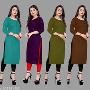 Straight Plain Casual Ethnic Plain A-Line American Crepe Fabric Light Weight Kurtis For Daily Use in Low Price