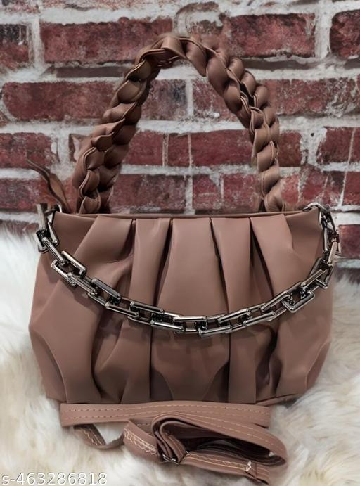 Trendy Soft PU Leather Handbag for Women & Girls with Braided Handle | Chain Shoulder Bag with Sling Strap