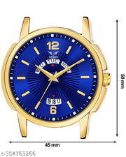 OHHO Original Gold Plated Steel Bracelet Belt & Day-Date Function Blue Dial Analog Watch - For  Men's-Boy's-Gent's