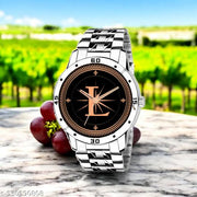 Femeo  Analog 9103 Watches Round Black Dial L Design Stylish Silver Stainless Steel Strap Classic Design Fancy Wrist Watch for Men and Boys, Pack of 1 - A07ZALPHA-L-AVO-SIL-STL