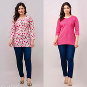 Women’s Short Printed Kurti Pack of 2 Cotton Casual Combo for Women