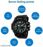 Men's Black Analog Digital Multifunction Sports Watch