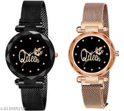 Queen Dial Magnetic Belt Combo Women's and Girl's Watches Pack of 2