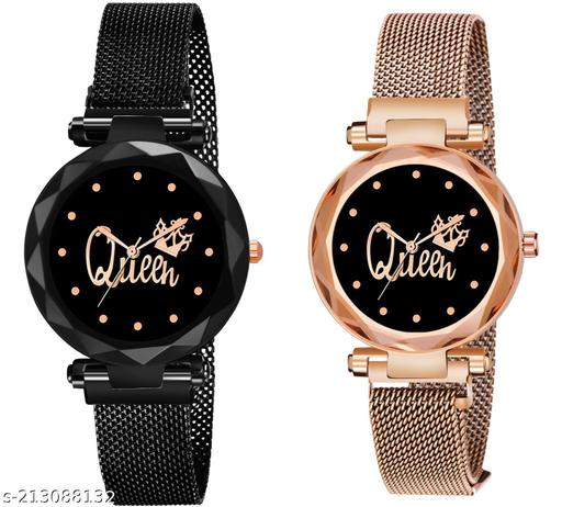 Queen Dial Magnetic Belt Combo Women's and Girl's Watches Pack of 2