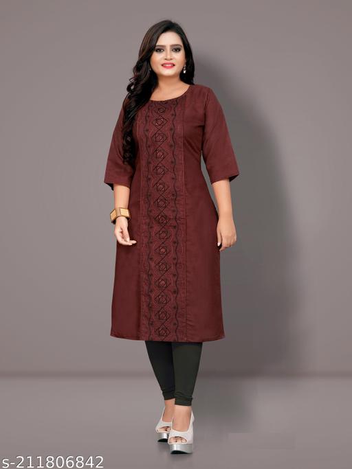 Women Plus Size Embroidered Cotton A-line Kurta